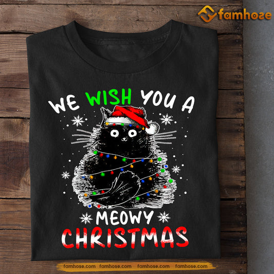 Black Cat Christmas T-shirt, We Wish You A Meowy Christmas, Gift For Cat Lovers, Cat Tees, Cat Owners