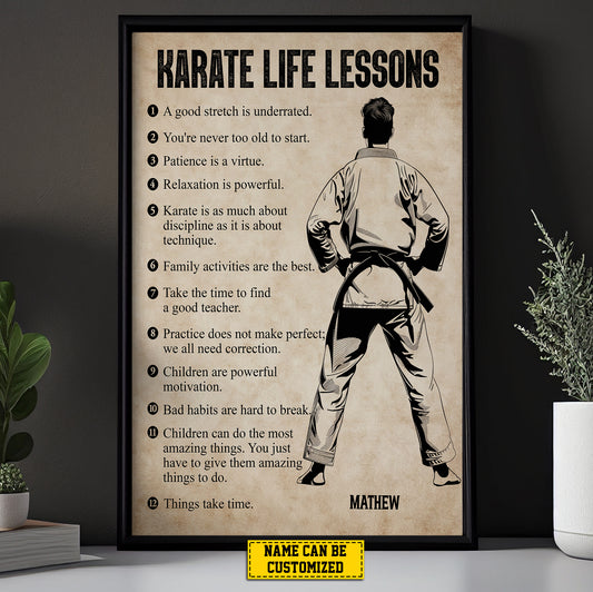 Karate Life Lessons, Personalized Motivational Karate Boy Canvas Painting, Inspirational Quotes Wall Art Decor, Poster Gift For Karate Man Lovers