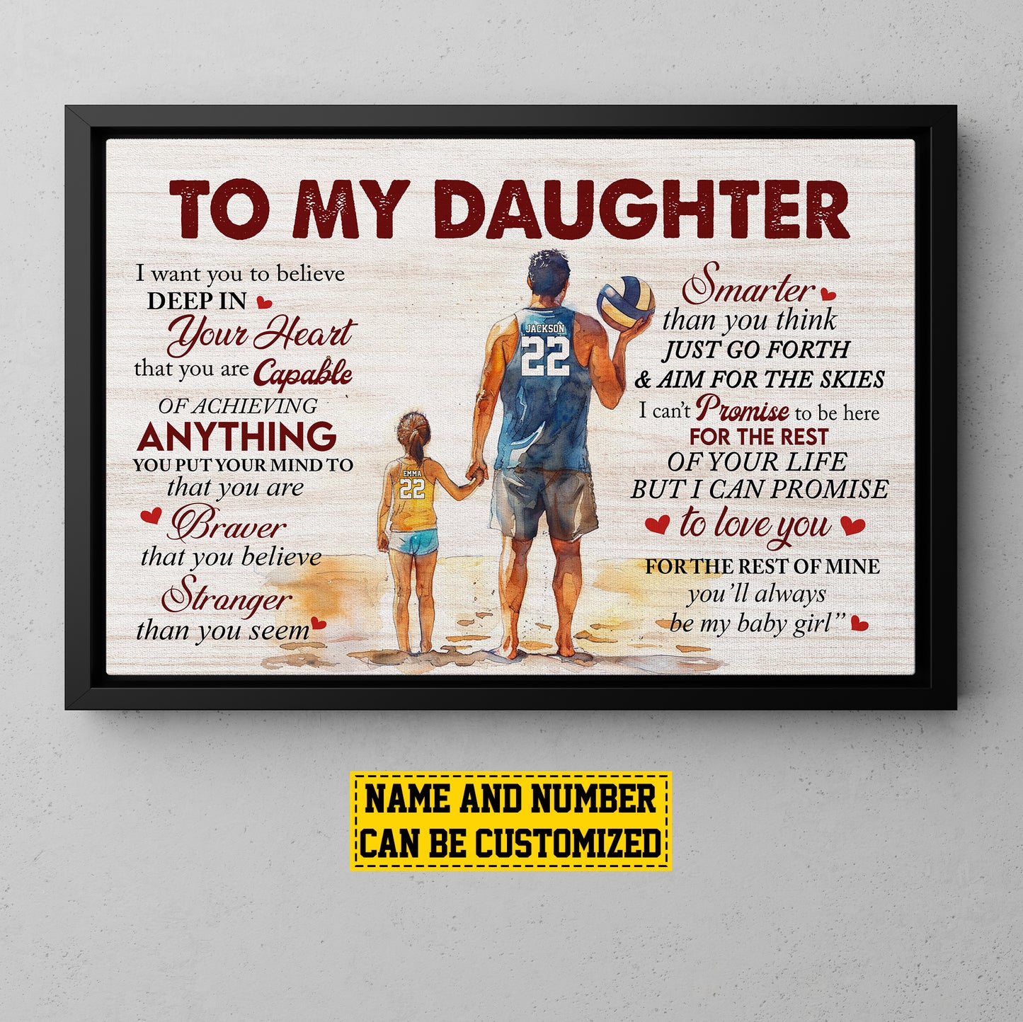 Personalized Volleyball Girl Canvas Painting, To My Daughter My Baby Girl, Inspirational Quotes Wall Art Decor, Father's Day Poster Gift For Volleyball Lovers