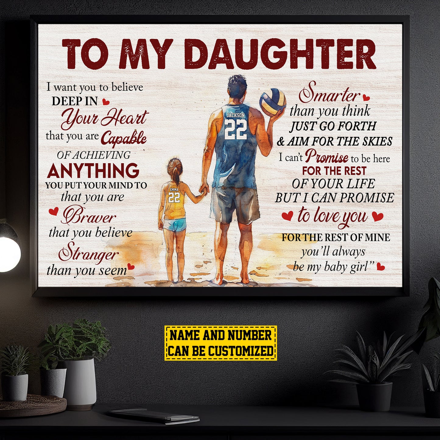 Personalized Volleyball Girl Canvas Painting, To My Daughter My Baby Girl, Inspirational Quotes Wall Art Decor, Father's Day Poster Gift For Volleyball Lovers