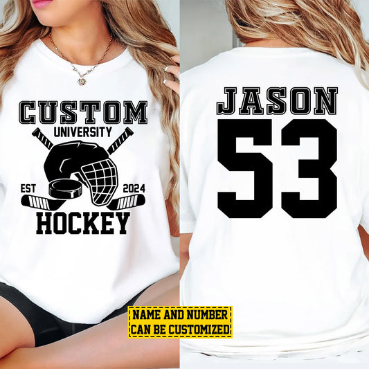 Personalized Hockey Two-sided T-shirt, Custom Hockey University, Gift For Hockey Lovers