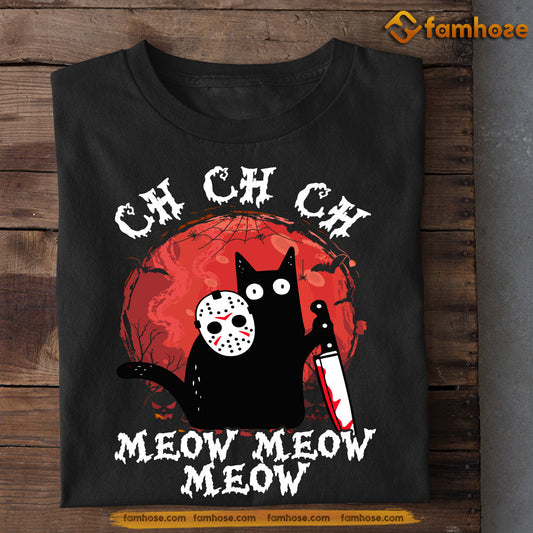 Cool Halloween Black Cat T-shirt, Meow Meow You Scare Me, Gift For Cat Lovers, Cat Tees, Cat Owners