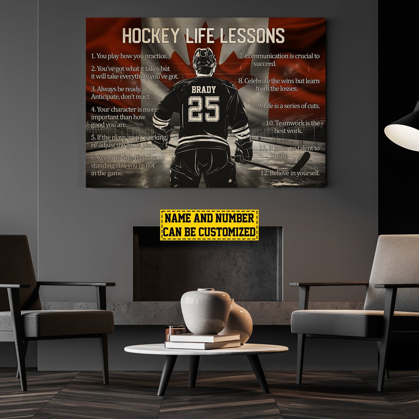 Personalized Motivational Hockey Boy Canvas Painting, Hockey Life Lessons, Inspirational Quotes Wall Art Decor, Poster Gift For Canadian