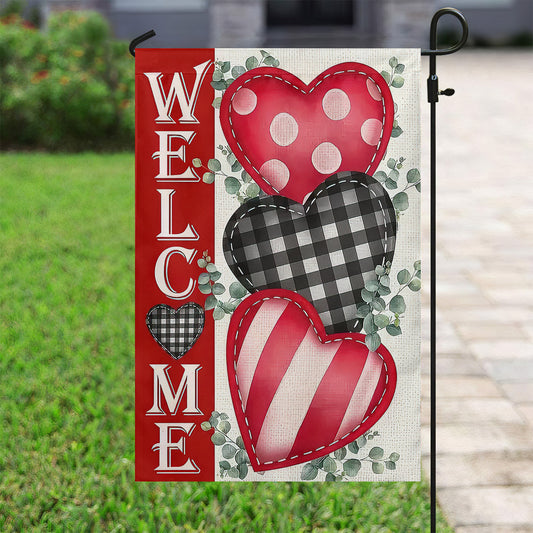 Valentine's Day Flag, Welcome Love Heart, Heart Garden Flag & House Flag Gift, Valentines Outdoor Decoration