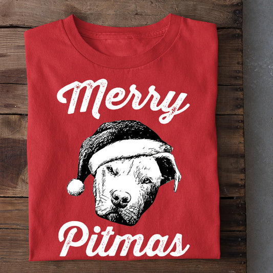 Pitbul Dog Christmas T-shirt, Merry Pitmas, Gift For Dog Lovers, Dog Tees, Dog Owners