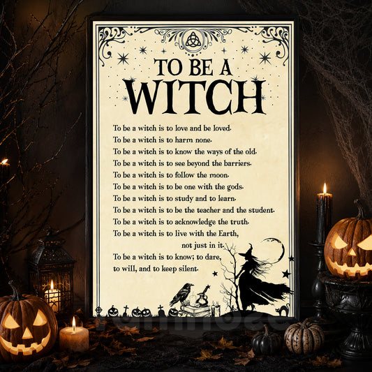 Halloween Witch Canvas Painting, To Be A Witch Wall Art Decor, Spooky Season Poster Gift For Witch Lovers