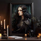 Dark Witch With Crow Mythical Halloween Canvas Painting, Wall Art Decor - Dark Goddess Halloween Poster Gift