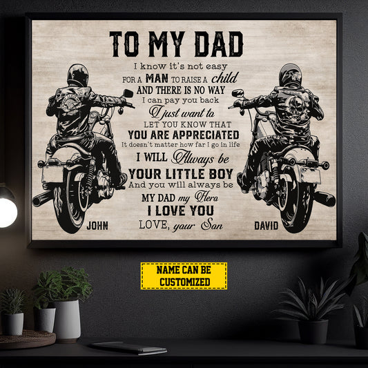 Interesting Personalized Biker Canvas Painting, To My Dad Wall Art Decor, Poster Gift For Dad Biker Lovers