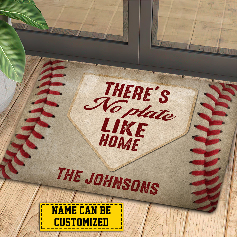 Funny Baseball Doormat, There's No Plate Like Home, Personalized Baseball Doormat For Home Decor Housewarming Gift, Welcome Mat Gift For Baseball Lovers