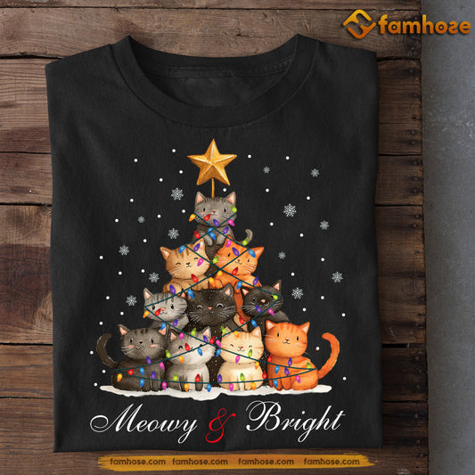 Christmas Cat T-shirt, Merry Bright, Xmas Gift For Cat Lovers, Cat Owners Tee