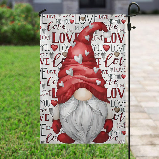 Valentine's Day Gnomies Flag, Love You Love Me, Gnome Garden Flag & House Flag Gift, Valentines Outdoor Decoration