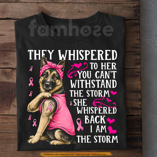 German Shepherd Dog Breast Cancer Awareness T-shirt, I Am The Storm Pink Ribbon Tees Gift For Dog Lovers