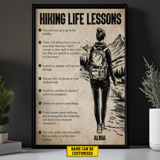 Personalized Motivational Hiking Girl Canvas Painting, Hiking Life Lessons, Sports Quotes Wall Art Decor, Poster Gift For Hiking Lovers