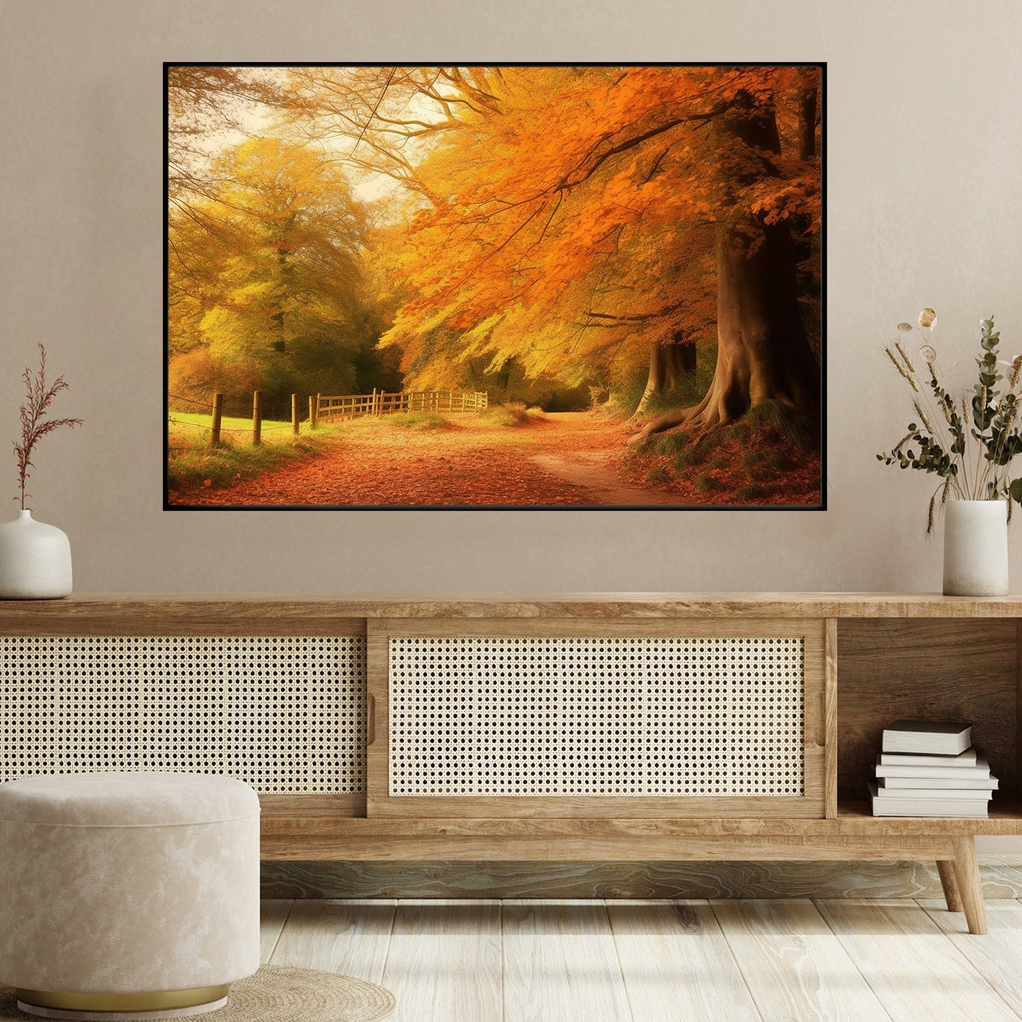 Autumn Leaves Trees Countryside Feeling Peaceful and Grateful Thanksgiving Canvas Painting, Wall Art Decor - Thanksgiving Poster Gift For Decorating Your Home