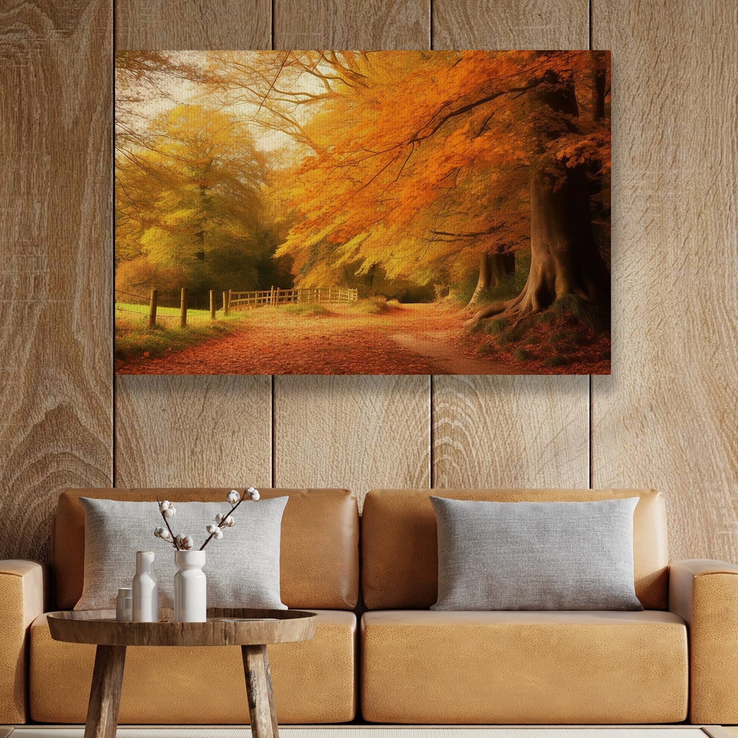 Autumn Leaves Trees Countryside Feeling Peaceful and Grateful Thanksgiving Canvas Painting, Wall Art Decor - Thanksgiving Poster Gift For Decorating Your Home