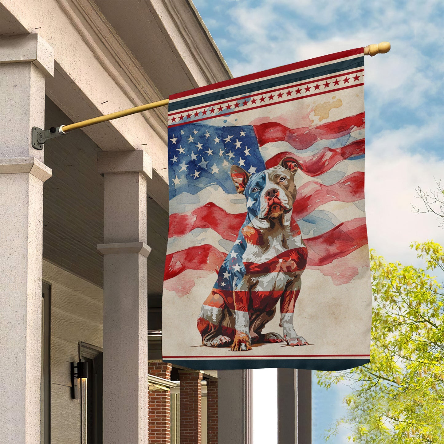 July 4th Pitbull Dog Garden Flag & House Flag, Stars And Stripes Canine, Independence Day Yard Flag Gift For Pitbull Dog Lovers, Dog Flags