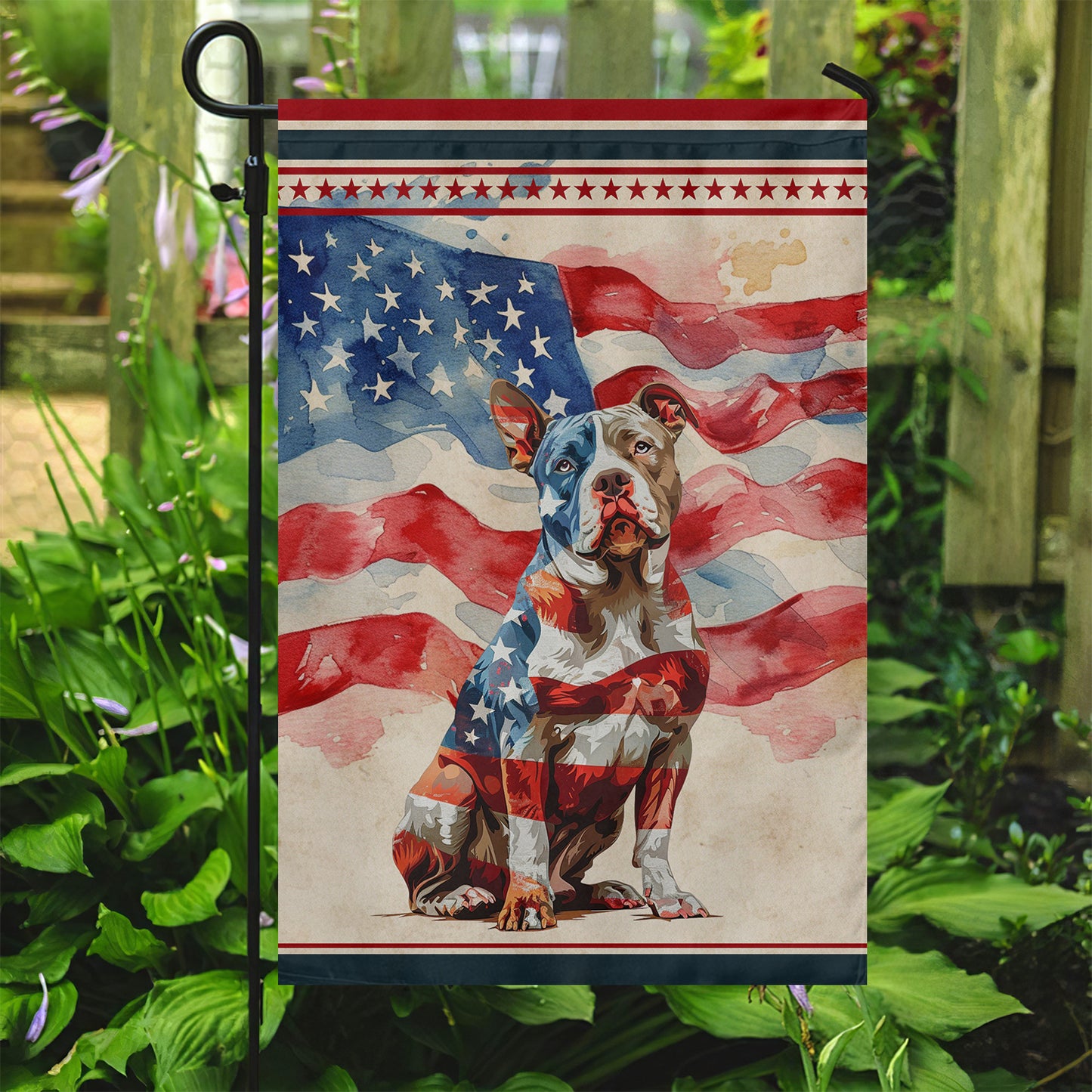 July 4th Pitbull Dog Garden Flag & House Flag, Stars And Stripes Canine, Independence Day Yard Flag Gift For Pitbull Dog Lovers, Dog Flags