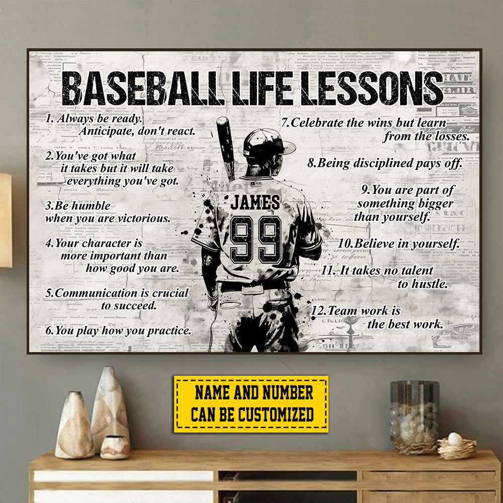 Baseball Life Lessons Canvas Painting, Personalized Inspirational Quotes Wall Art Decor, Poster Gift For Baseball Lovers