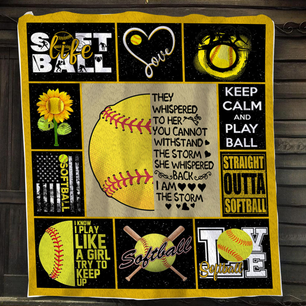 Softball Blanket, Softball Life Try To Keep Up Keep Calm Play Ball Fleece Blanket - Sherpa Blanket Gift For Softball Lovers, Softball Players, Softball Girls