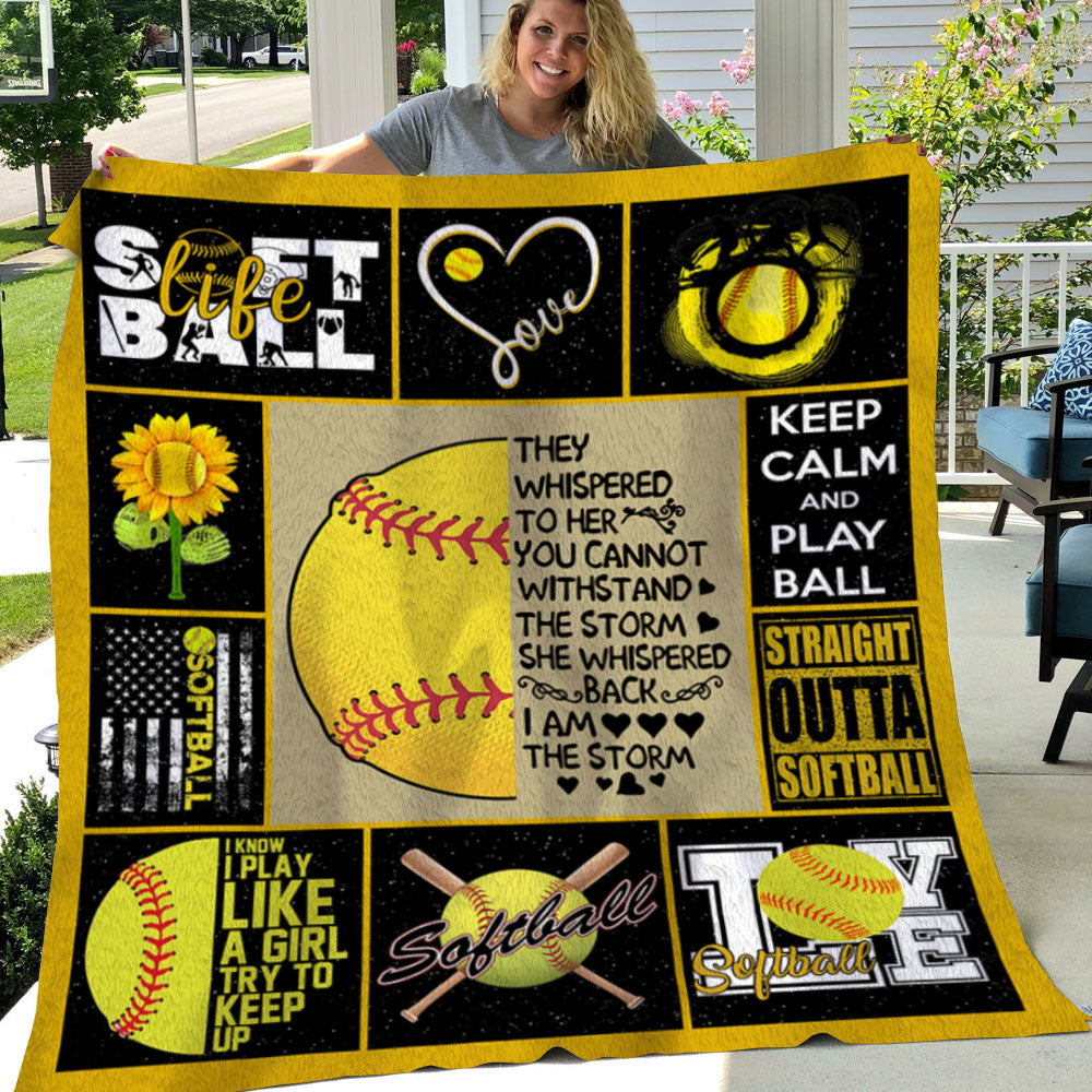 Softball Blanket, Softball Life Try To Keep Up Keep Calm Play Ball Fleece Blanket - Sherpa Blanket Gift For Softball Lovers, Softball Players, Softball Girls