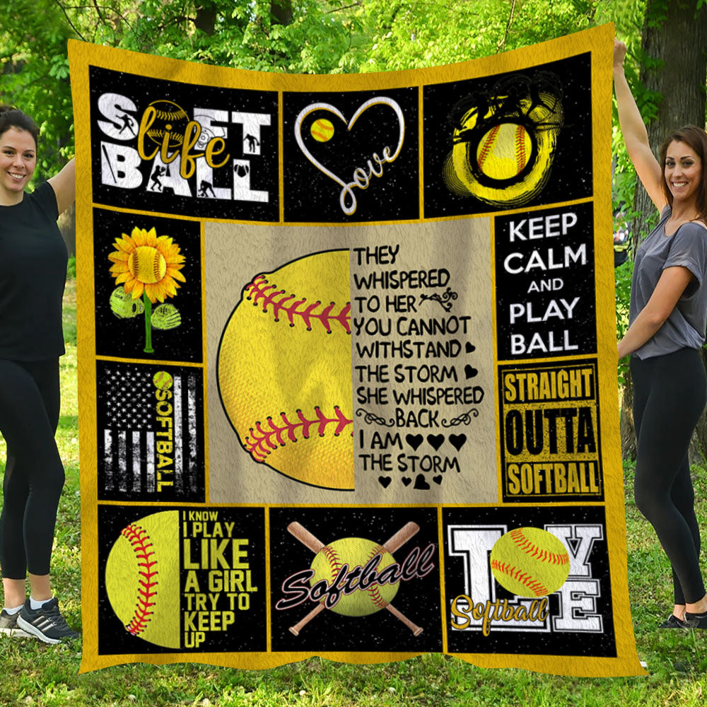 Softball Blanket, Softball Life Try To Keep Up Keep Calm Play Ball Fleece Blanket - Sherpa Blanket Gift For Softball Lovers, Softball Players, Softball Girls