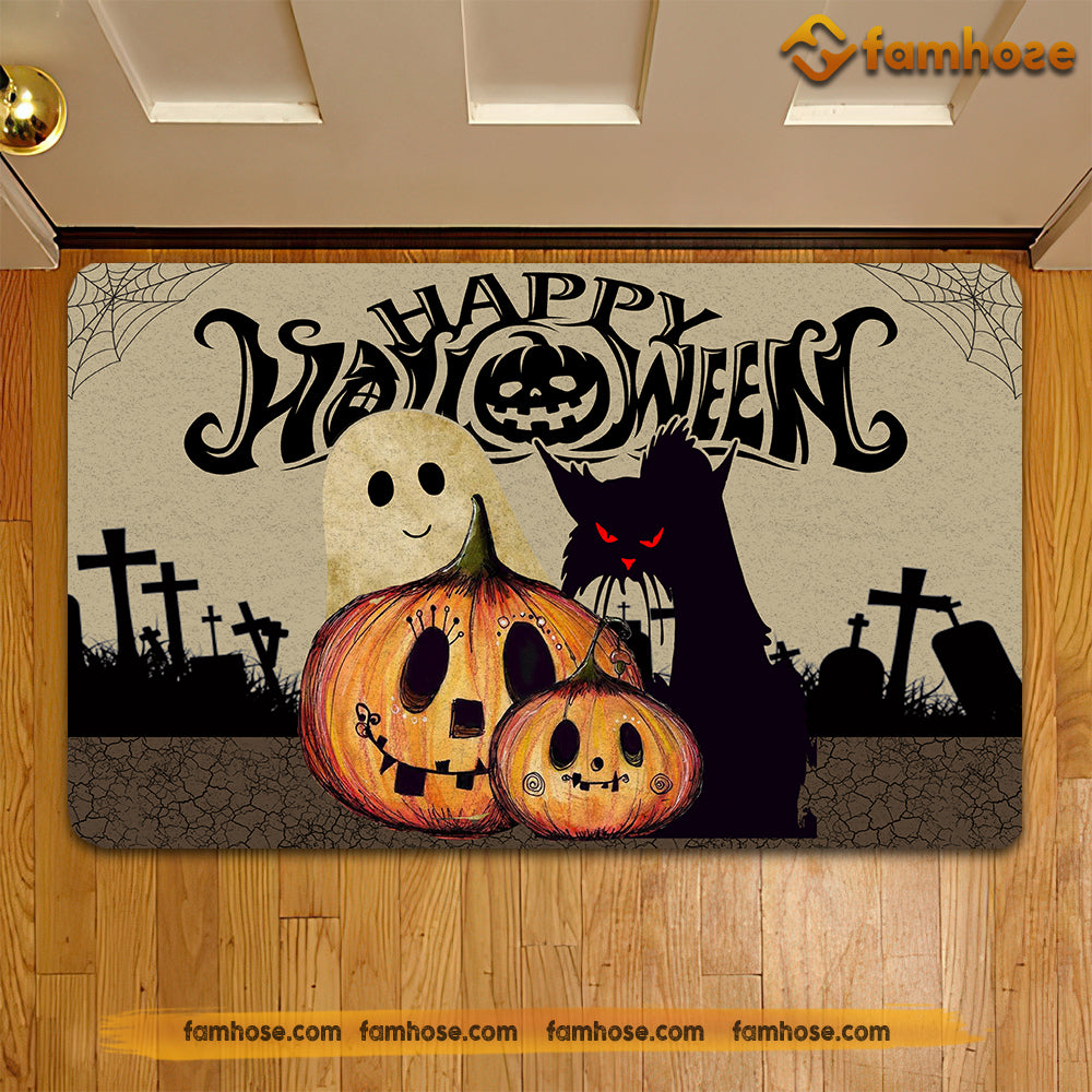 Cool Halloween Doormat, Happy Halloween With Pumpkin, Housewarming Gift, Doormat Decor