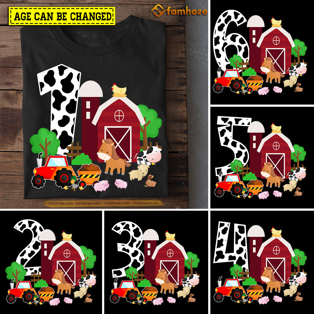 Farm Birthday T-shirt, Let's Farm Togther Birthday Tees Gift For Kids Boys Girls Farm Animals Lovers, Age Can Be Changed