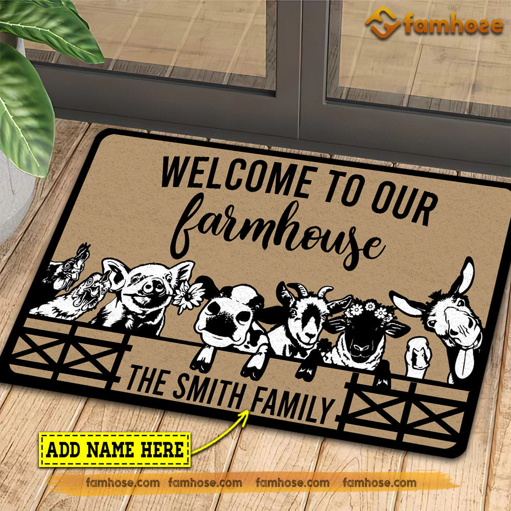 Personalized Farm Animal Doormat, Welcome To Our Farmhouse Gift For Farmers, New Home Gift, Housewarming Gift, Farm Decor