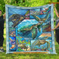 Cool Turtle Blanket, Cool Turtle Pattern In The Sea Fleece Blanket - Sherpa Blanket Gift For Turtle Lover, Turtle Owners