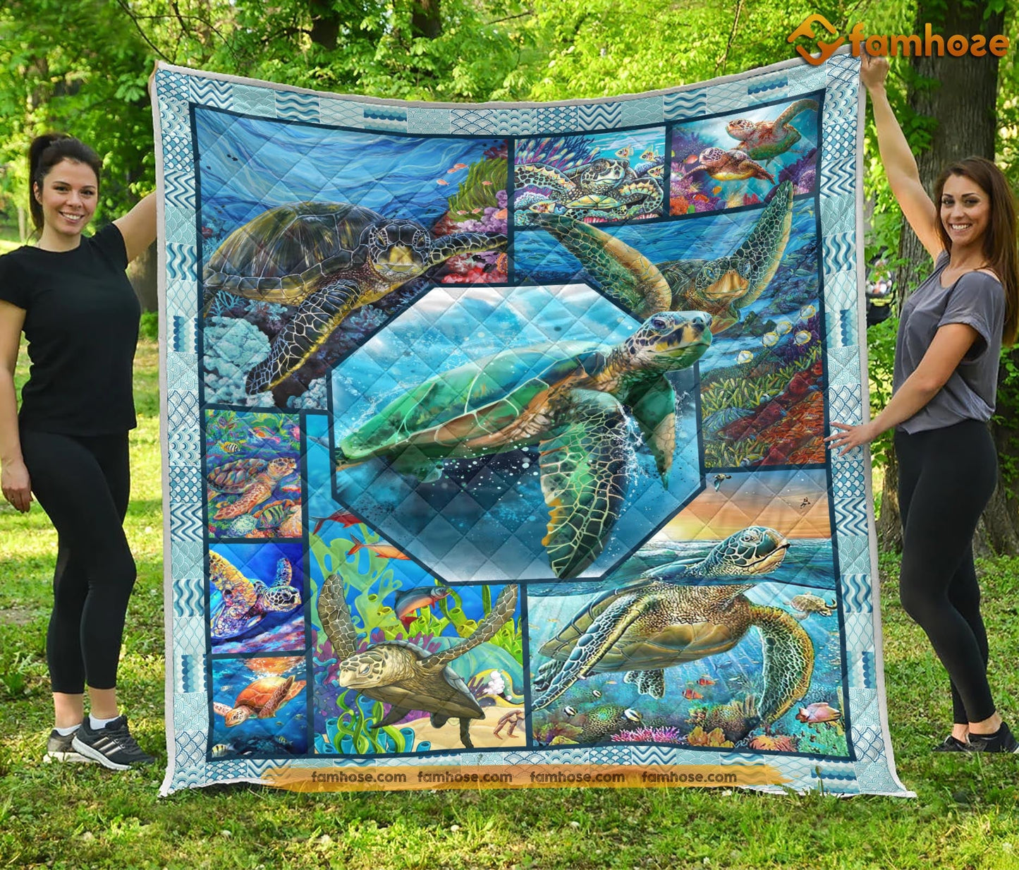 Cool Turtle Blanket, Cool Turtle Pattern In The Sea Fleece Blanket - Sherpa Blanket Gift For Turtle Lover, Turtle Owners