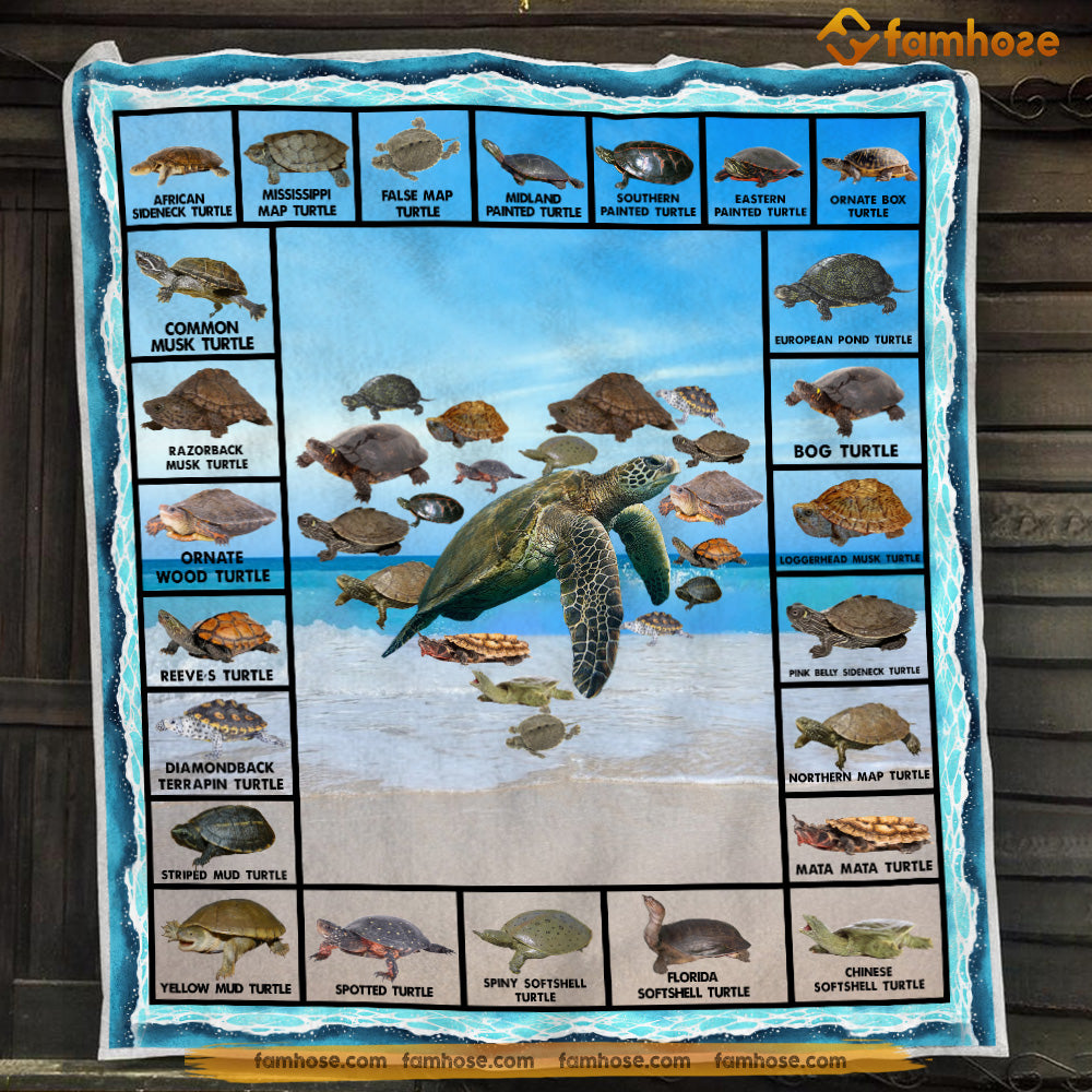 Turtle Blanket, Many Kind Of Turtle Fleece Blanket - Sherpa Blanket Gift For Turtle Lover