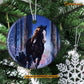 Christmas Horse Ornament, Horse Girl On The Horse In The Forest Horse Lovers, Circle Ceramic Ornament