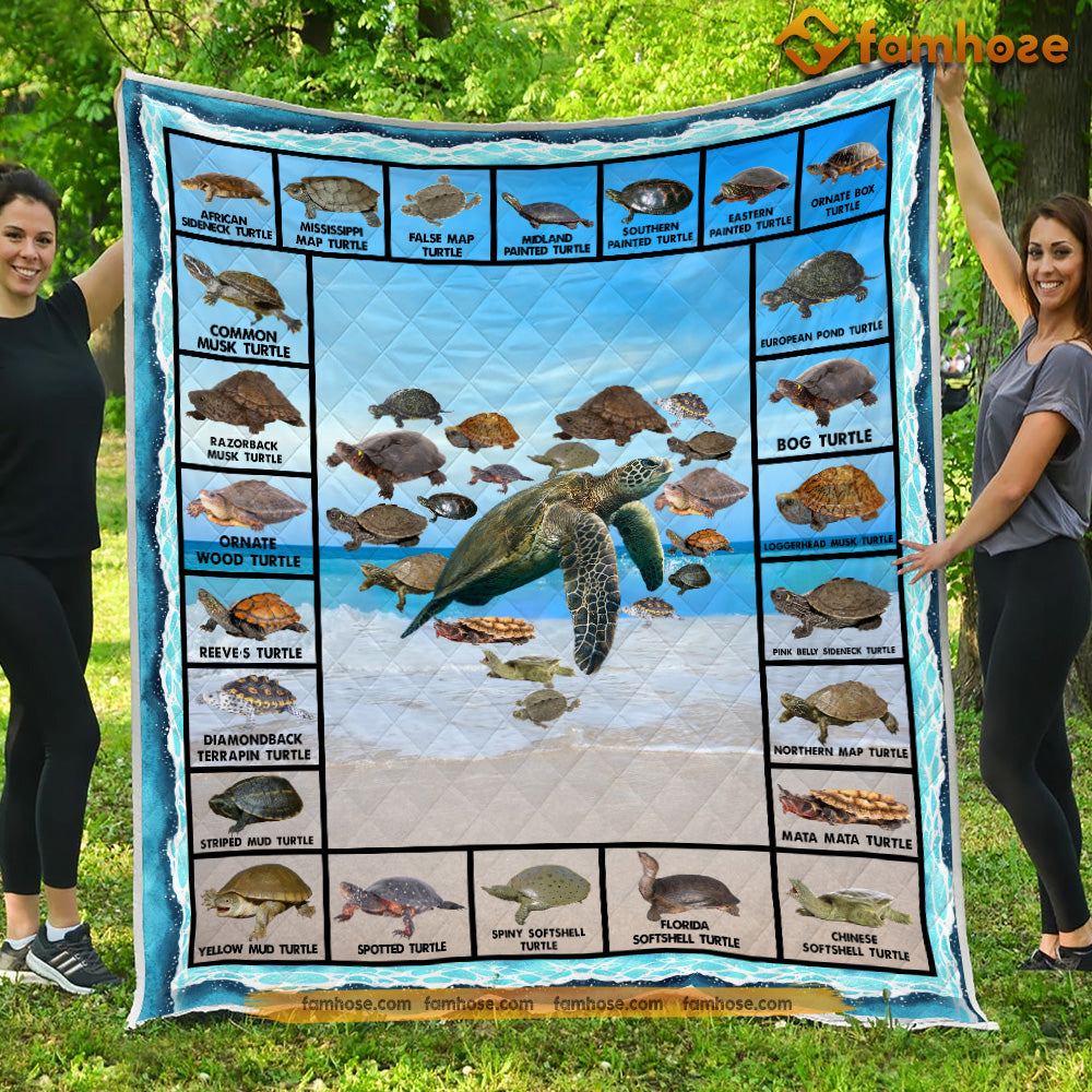 Turtle Blanket, Many Kind Of Turtle Fleece Blanket - Sherpa Blanket Gift For Turtle Lover