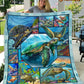 Cool Turtle Blanket, Cool Turtle Pattern In The Sea Fleece Blanket - Sherpa Blanket Gift For Turtle Lover, Turtle Owners