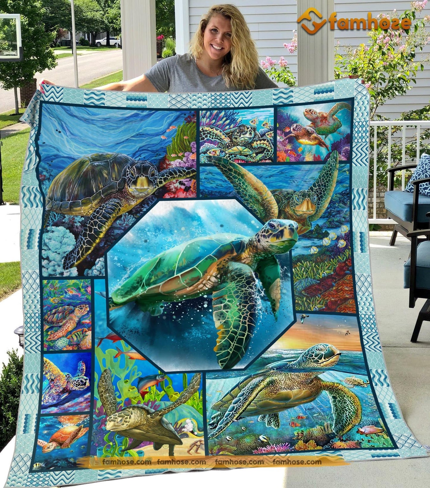 Cool Turtle Blanket, Cool Turtle Pattern In The Sea Fleece Blanket - Sherpa Blanket Gift For Turtle Lover, Turtle Owners