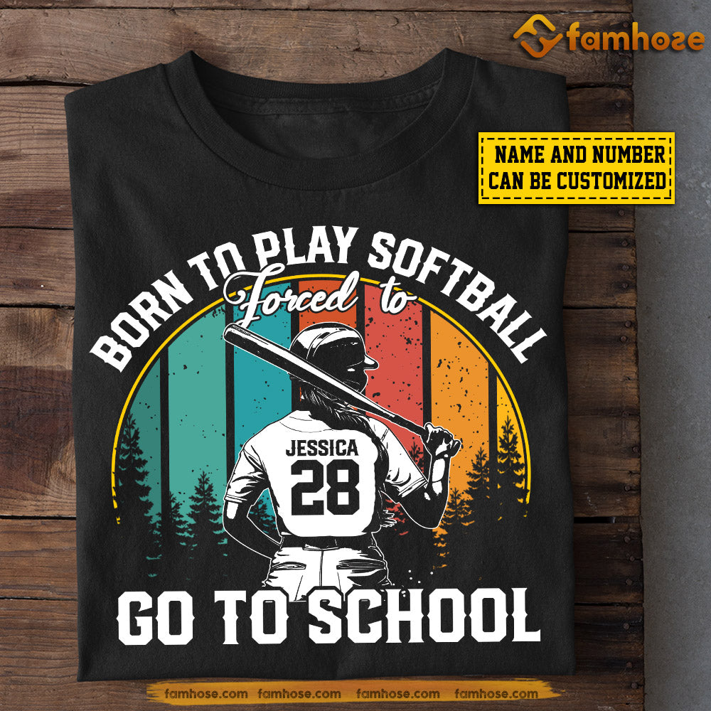 Personalized Vintage Back To School Softball Girl T-shirt, Born To Play Softball, Gift For Kids Softball Lovers, Softball Girls