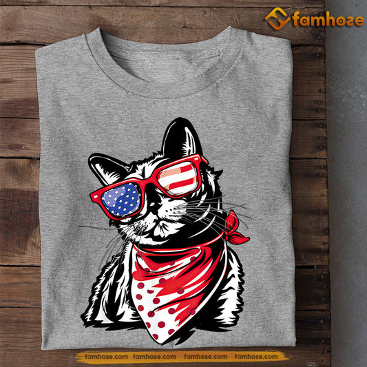 July 4th Cute Cat T-shirt, Cat With Glasses Scarf USA Flag, Independence Day Gift For Cat Lovers, Cat Owners, Cat Tees