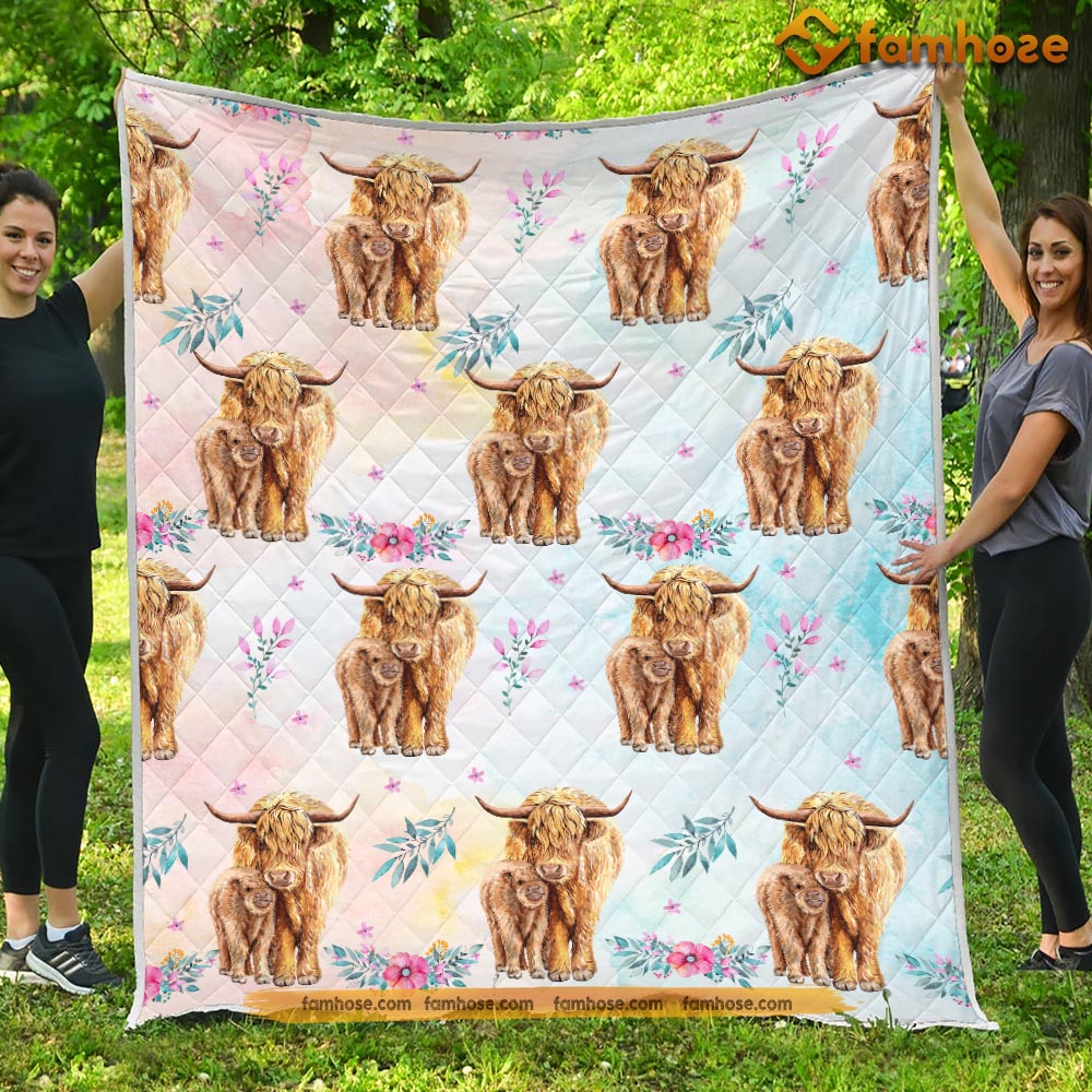 Highland Cow Blanket, Mom And Daughter Together Highland Cow, Cow Fleece Blanket - Sherpa Blanket Gift For Cow Lover