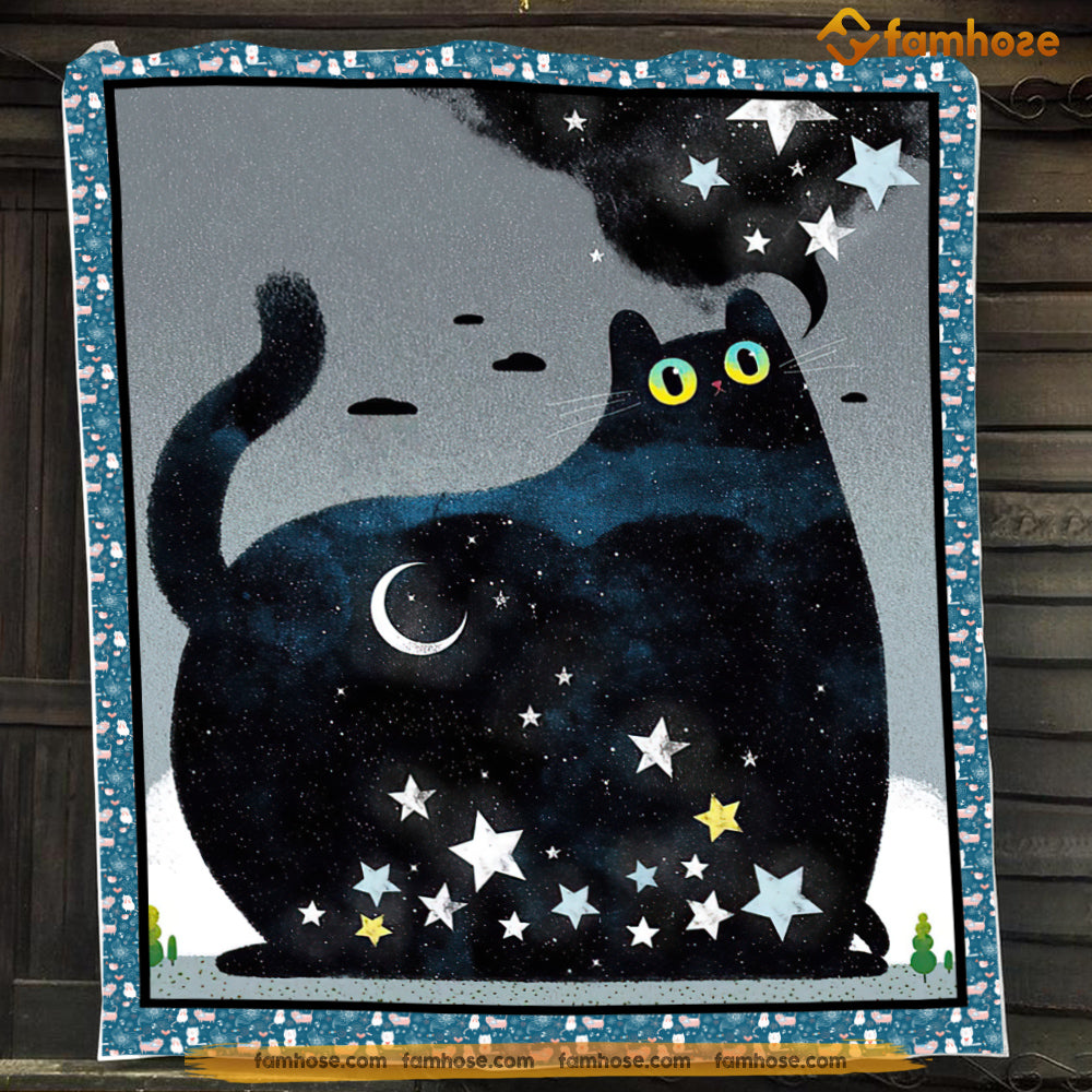 Black Cat Blanket, Cat With Glitter Eyes  Fleece Blanket - Sherpa Blanket Gift For Cat Lover, Cat Owners