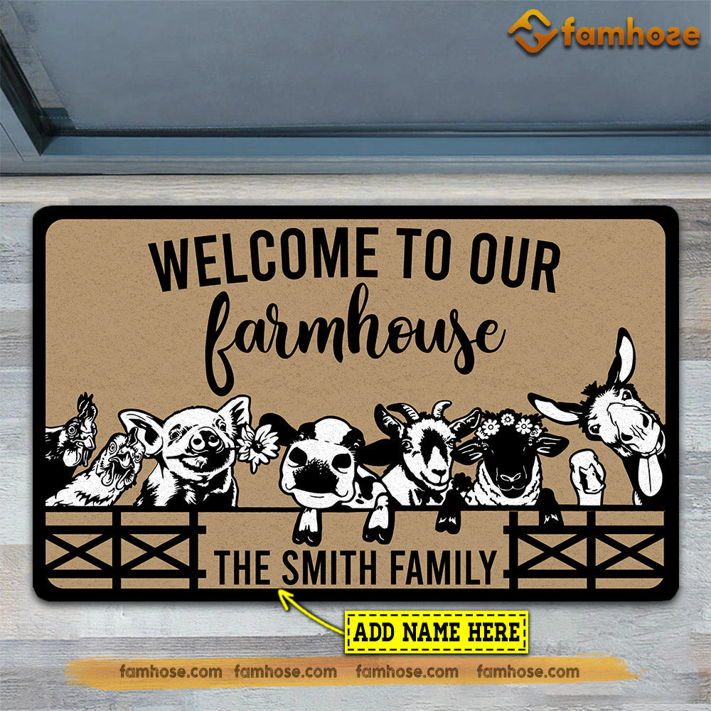 Personalized Farm Animal Doormat, Welcome To Our Farmhouse Gift For Farmers, New Home Gift, Housewarming Gift, Farm Decor