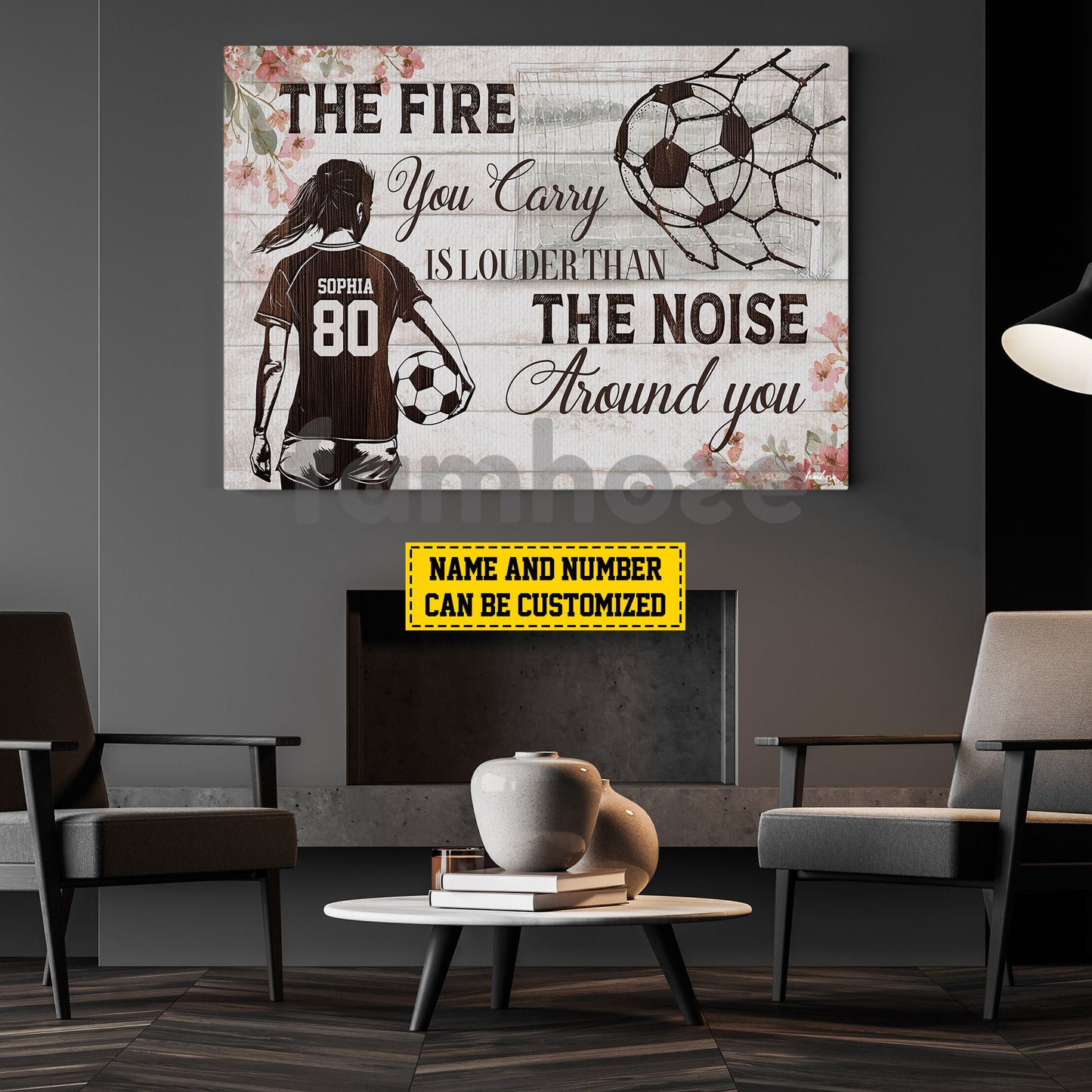 Motivational Personalized Soccer Girl Canvas Painting, The Fire You Carry Sports Quotes Wall Art Decor, Poster Gift For Soccer Lovers