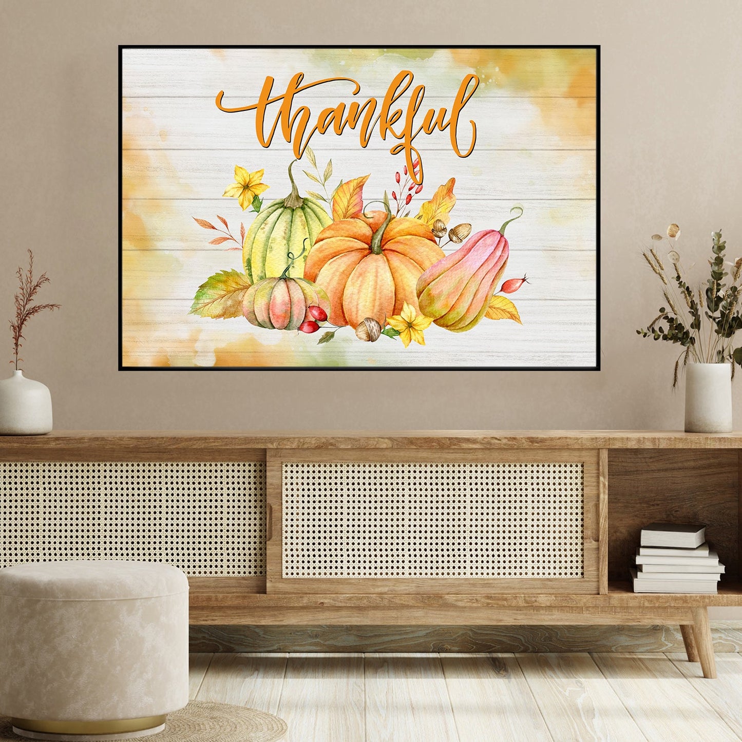 Thankful Pumpkins Thanksgiving Canvas Painting, Wall Art Decor - Thankful Poster Gift