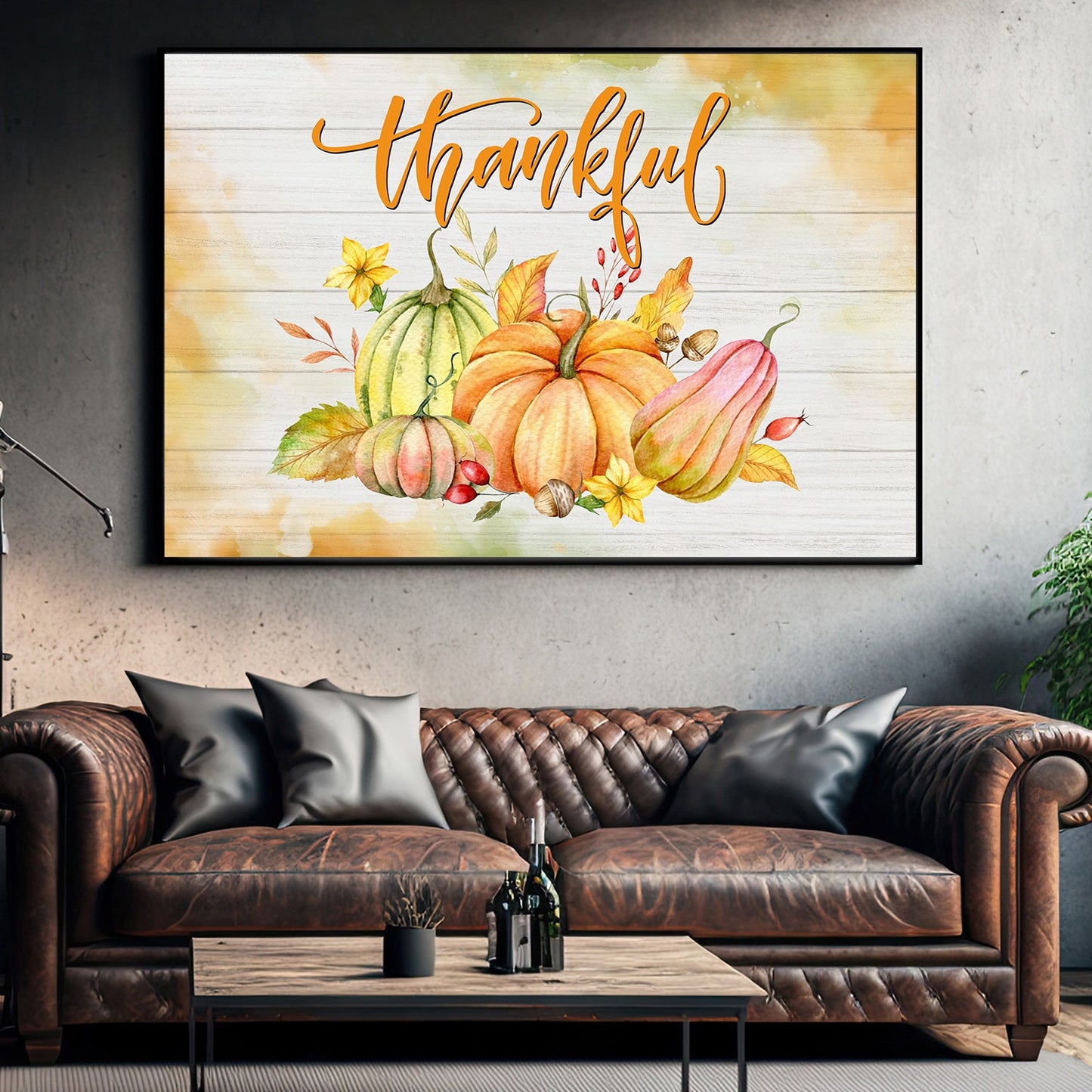 Thankful Pumpkins Thanksgiving Canvas Painting, Wall Art Decor - Thankful Poster Gift