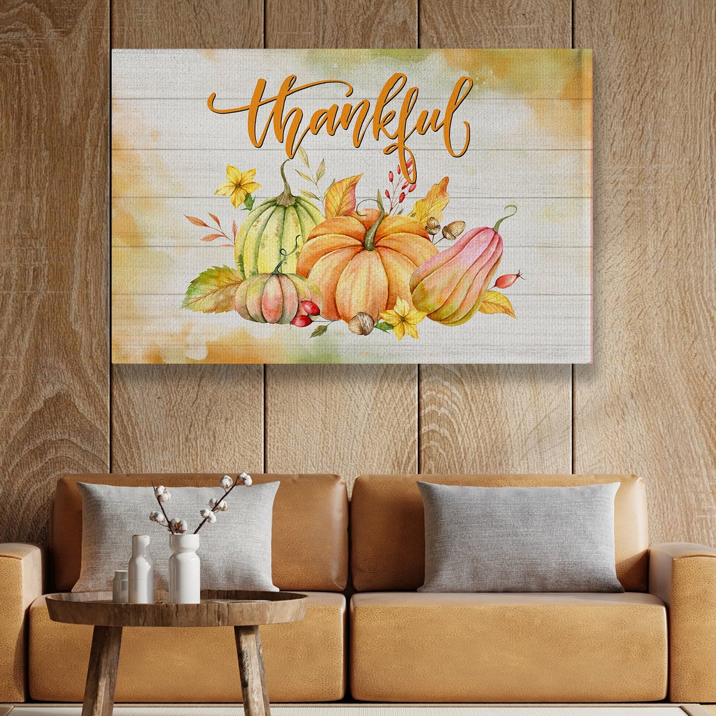 Thankful Pumpkins Thanksgiving Canvas Painting, Wall Art Decor - Thankful Poster Gift