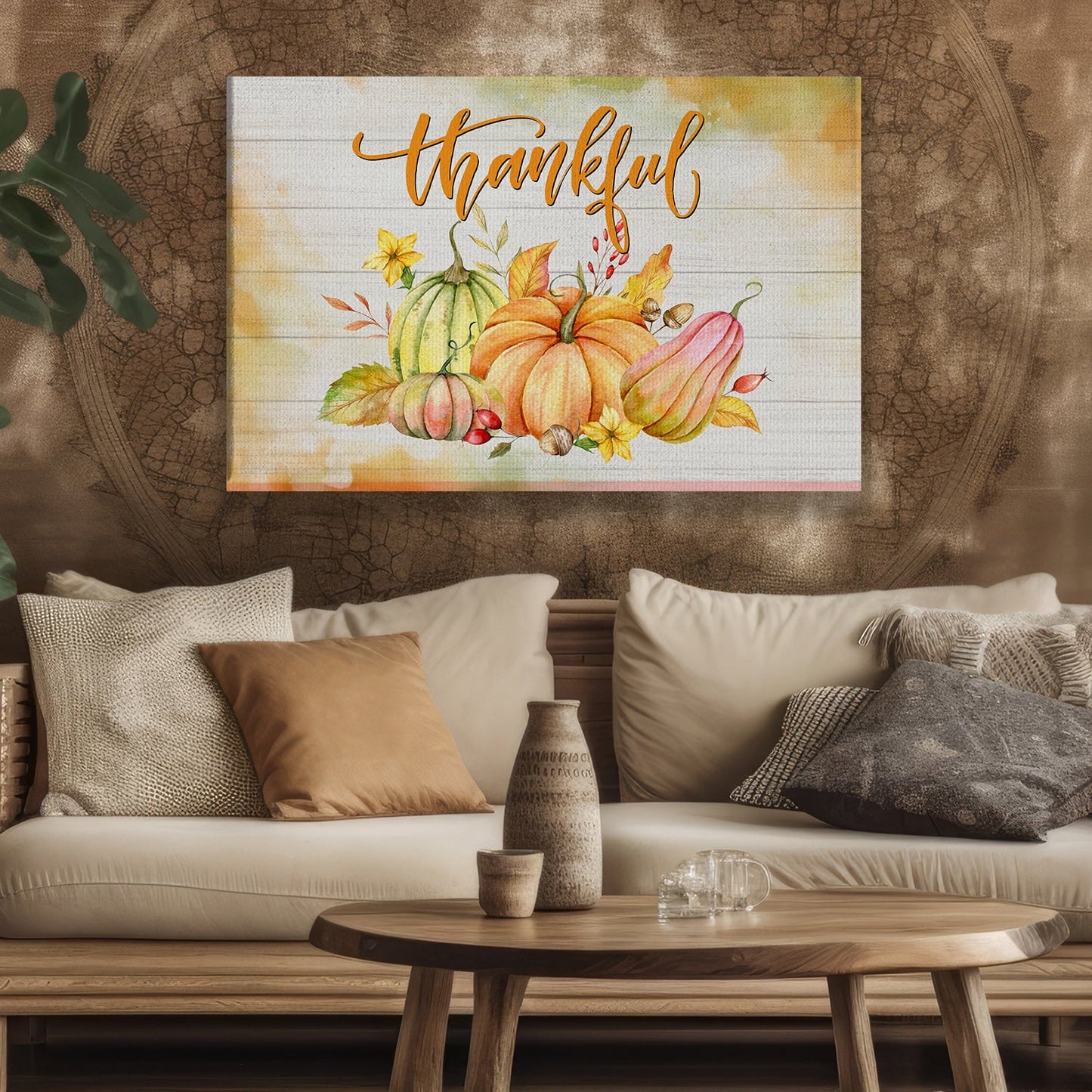 Thankful Pumpkins Thanksgiving Canvas Painting, Wall Art Decor - Thankful Poster Gift