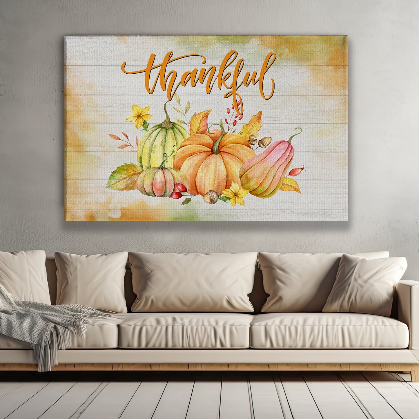 Thankful Pumpkins Thanksgiving Canvas Painting, Wall Art Decor - Thankful Poster Gift