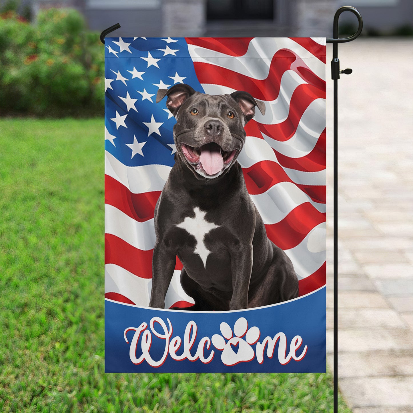 July 4th Pitbull Dog Garden Flag & House Flag, Welcome You, Independence Day Yard Flag Gift For Pitbull Dog Lovers, Dog Flags