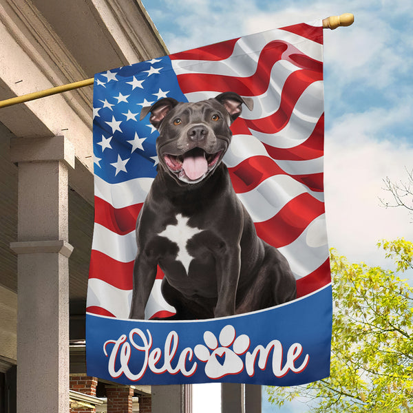 Pitbull-Willkommensflagge Für Garten Oder Tür – „Welcome We Hope You Like Pitbulls“