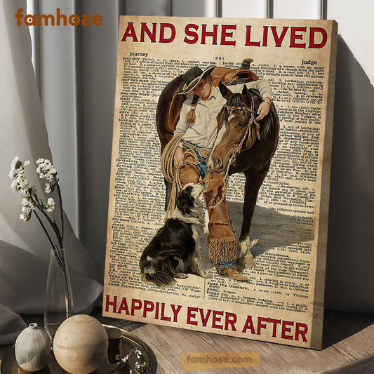 Horse Poster & Canvas, And She Lived Happily Ever After, Cowgirl Canvas Wall Art, Poster Gift For Horse Lovers