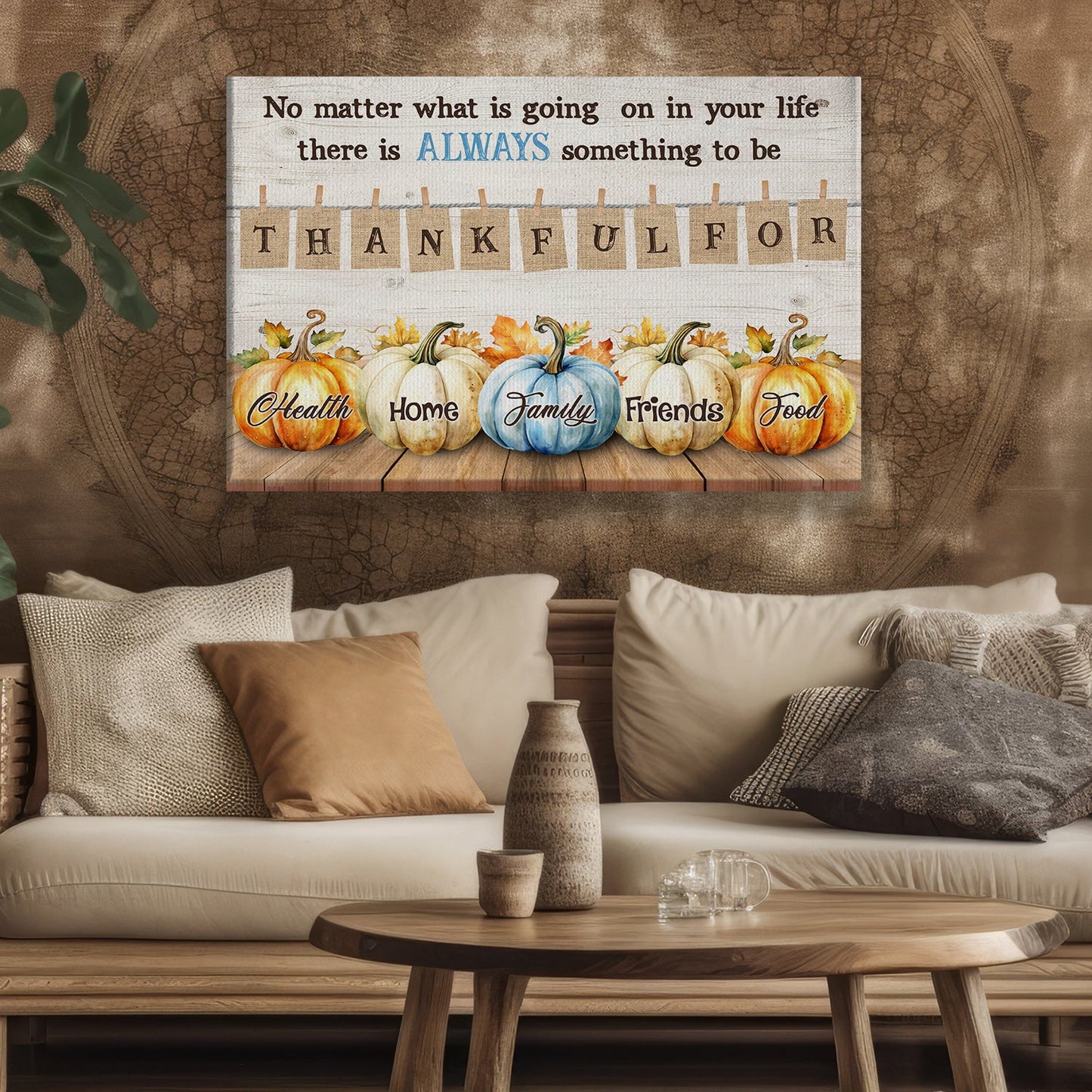 No Matter What Is Going On Thankful Thanksgiving Canvas Painting, Wall Art Decor - Pumpkins With Quote Inside Thanksgiving Poster Gift